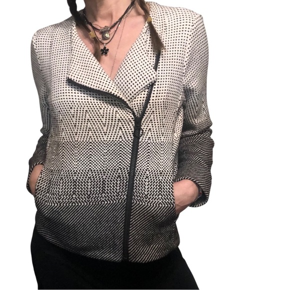 Nic+Zoe PP 0-2Petite Blazer Jacket Cotton Dot Textured Moto Zip Office Corpcore - Picture 1 of 13